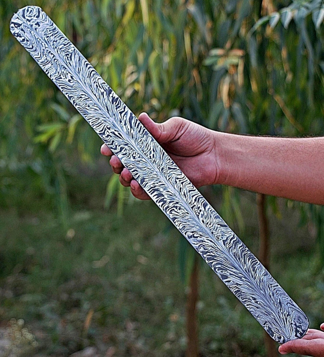 20X2 HAND FORGED DAMASCUS STEEL BILLET / BAR KNIFE MAKING SUPPLY FEATHER PATTERN