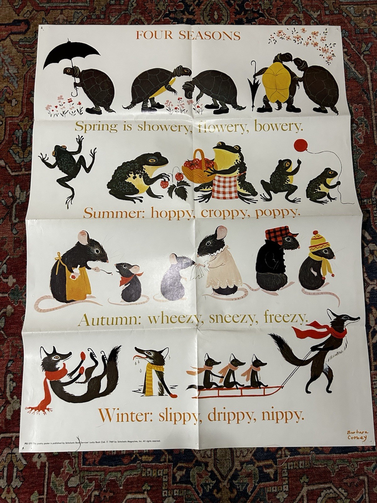 1969 Barbara Cooney Four Seasons Scholastic Lucky Book Club Poster PG-171
