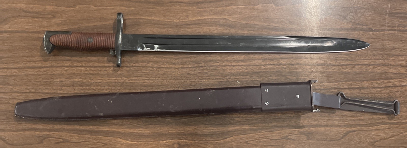 Original 1906 Rock Island Arsenal M1905 Bayonet w/ Leather Scabbard NICE