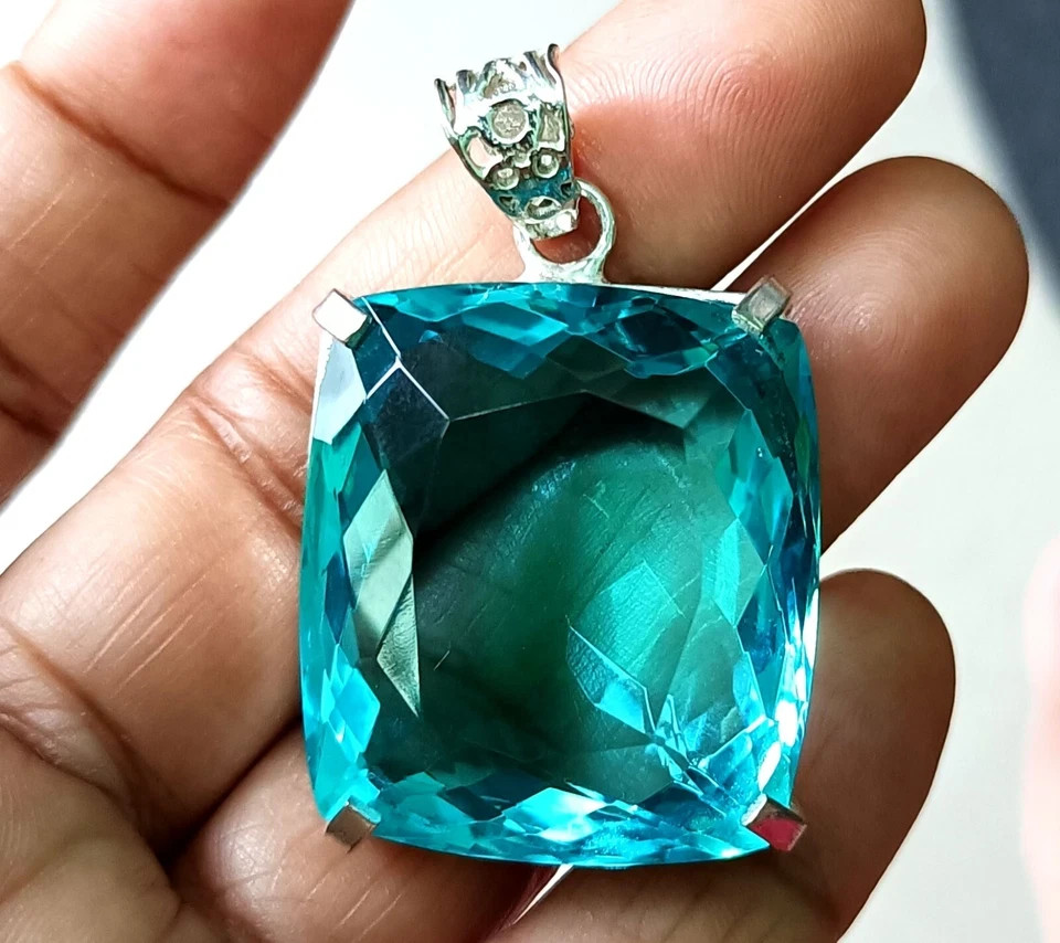 122 Ct Natural Blue Topaz Cushion Shape 925 Silver Pendant IGL Loose Gems 6JHD