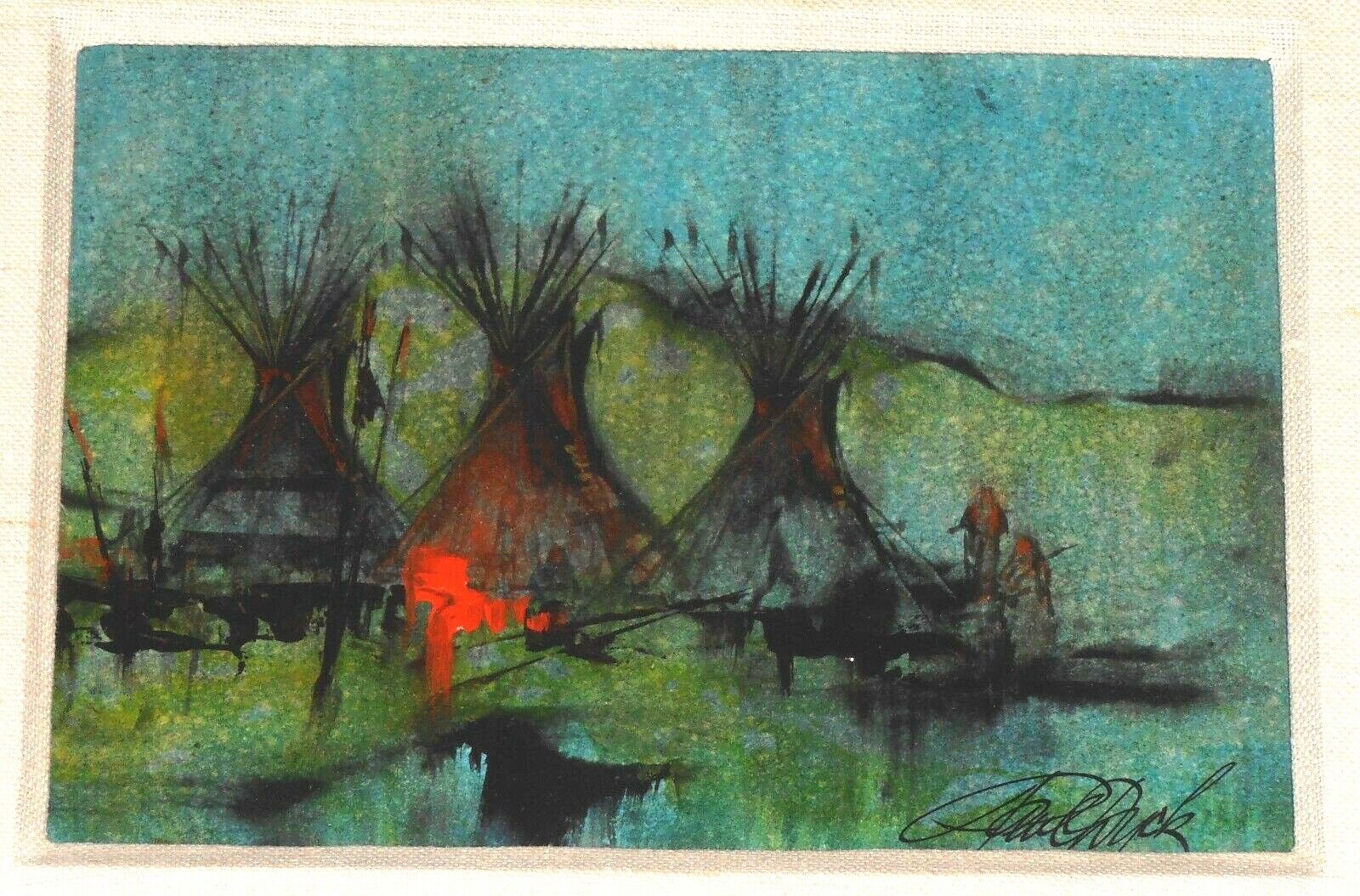 PAUL DYCK 1982 Original Acrylic + Sumiye Ink Painting 13x16 Indian Village