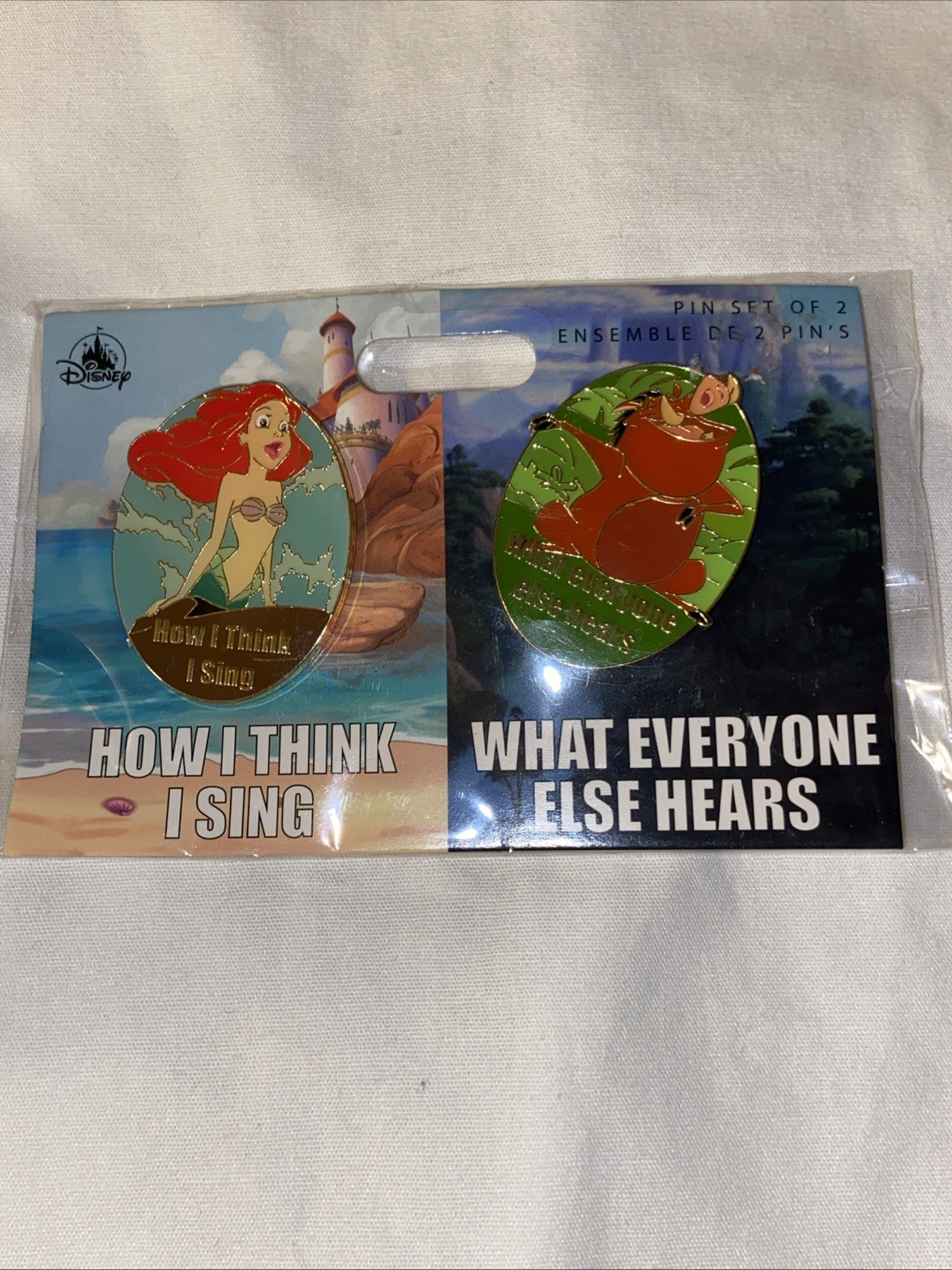 Disney Parks 2 pin set MEME How I think I sing ARIEL & PUMBA - NEW