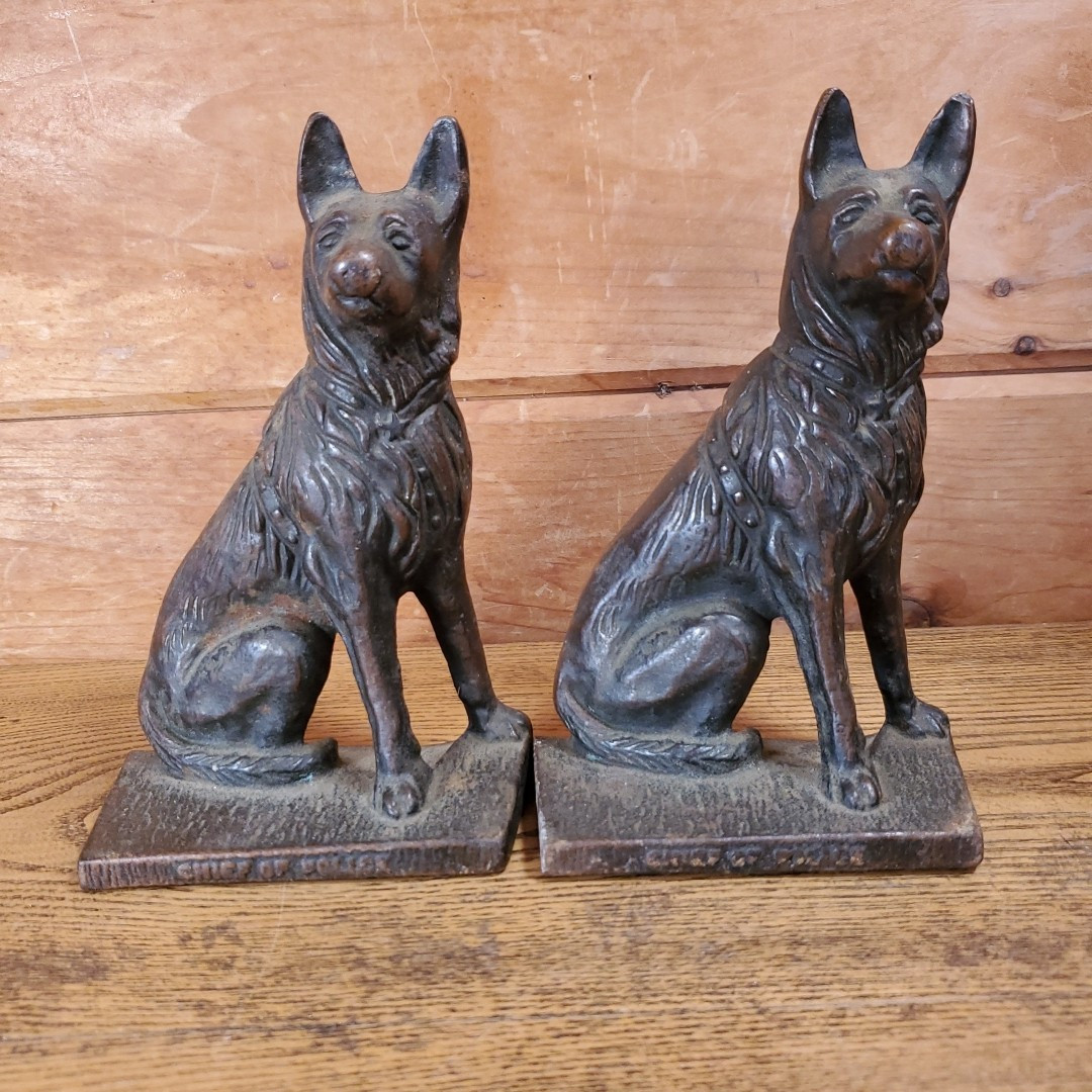 Vintage Chief of Police German Shepherd Cast Iron Copper/Bronze Bookends Vintage Chief of Police German Shepherd Cast Iron Copper/Bronze Bookends