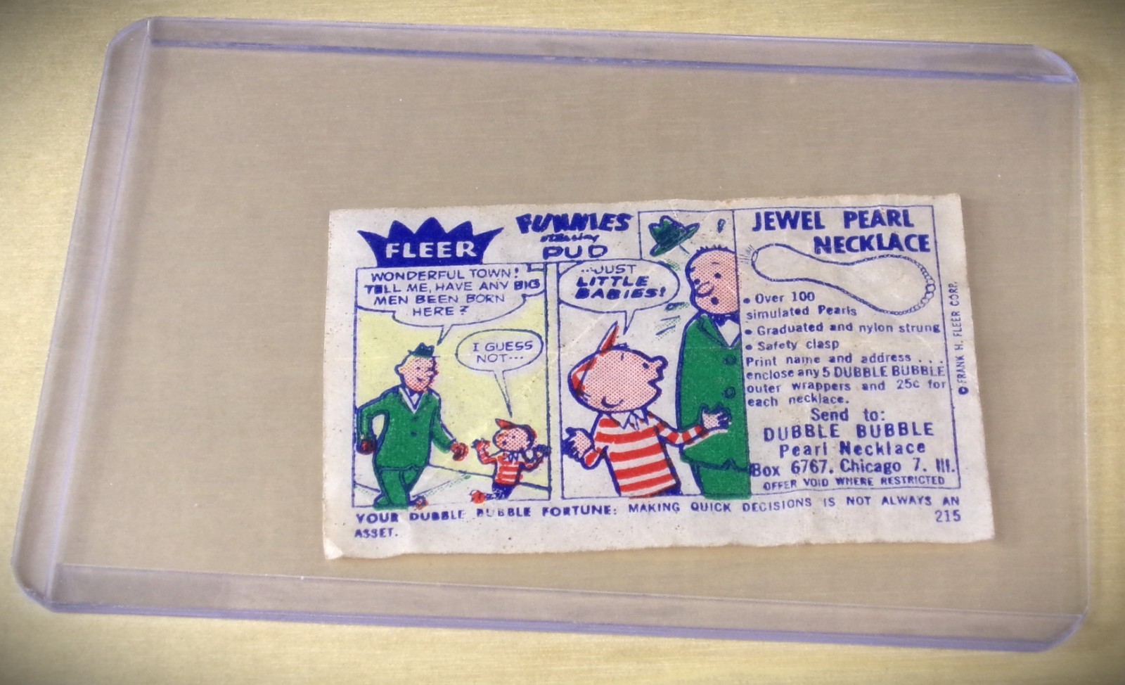 Vintage 1950s Fleer Dubble Bubble Gum Wrapper #215 Pud Pearl Necklace Ad Rare