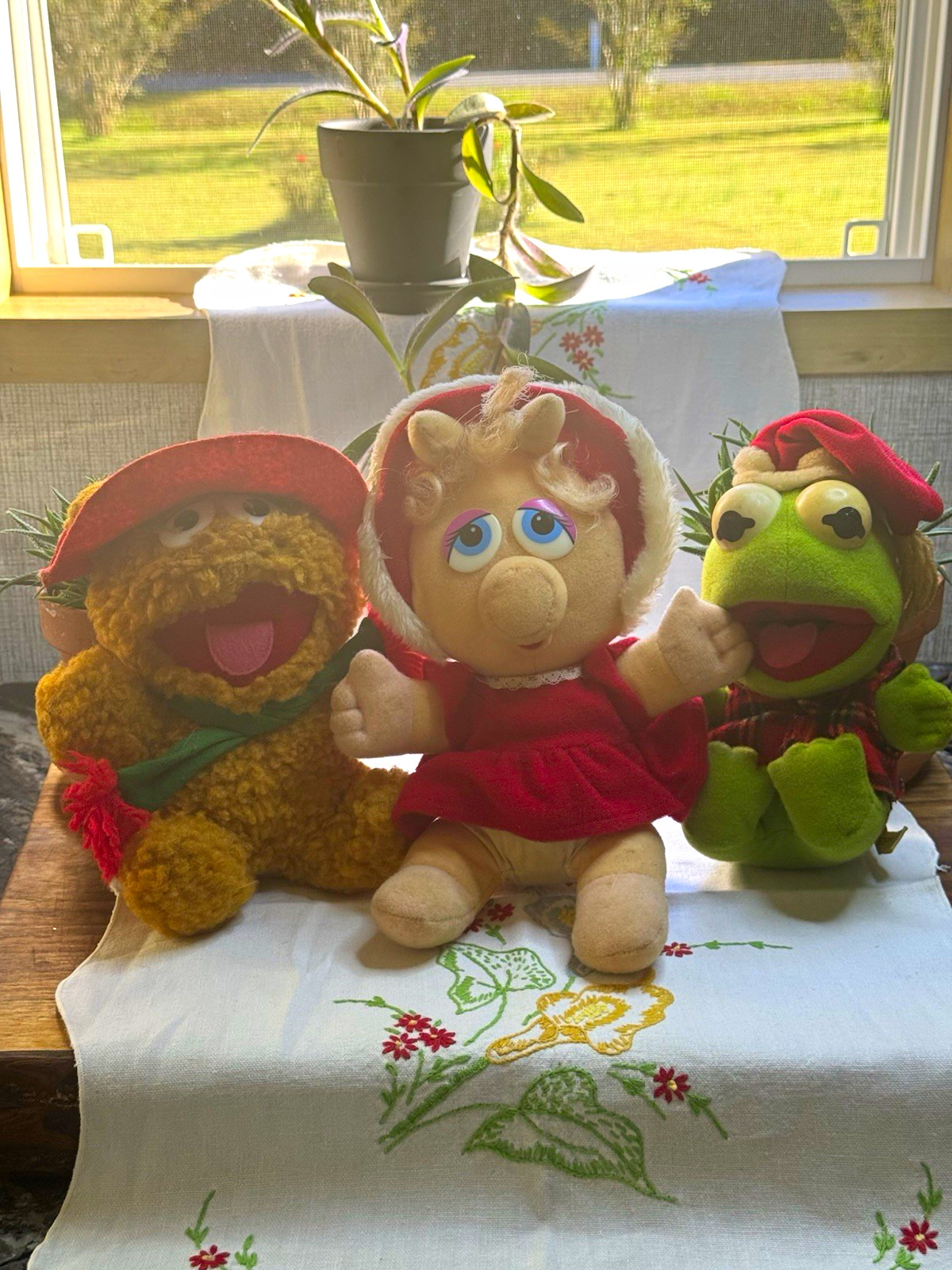 Vintage 1987 Muppet Babies Christmas Plush Lot Set of 3 Kermit Miss Piggy Fozzie