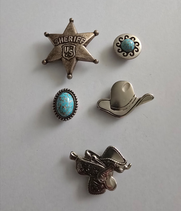 Vintage Western Button Covers Sheriff Hat Saddle Turquoise Set 5