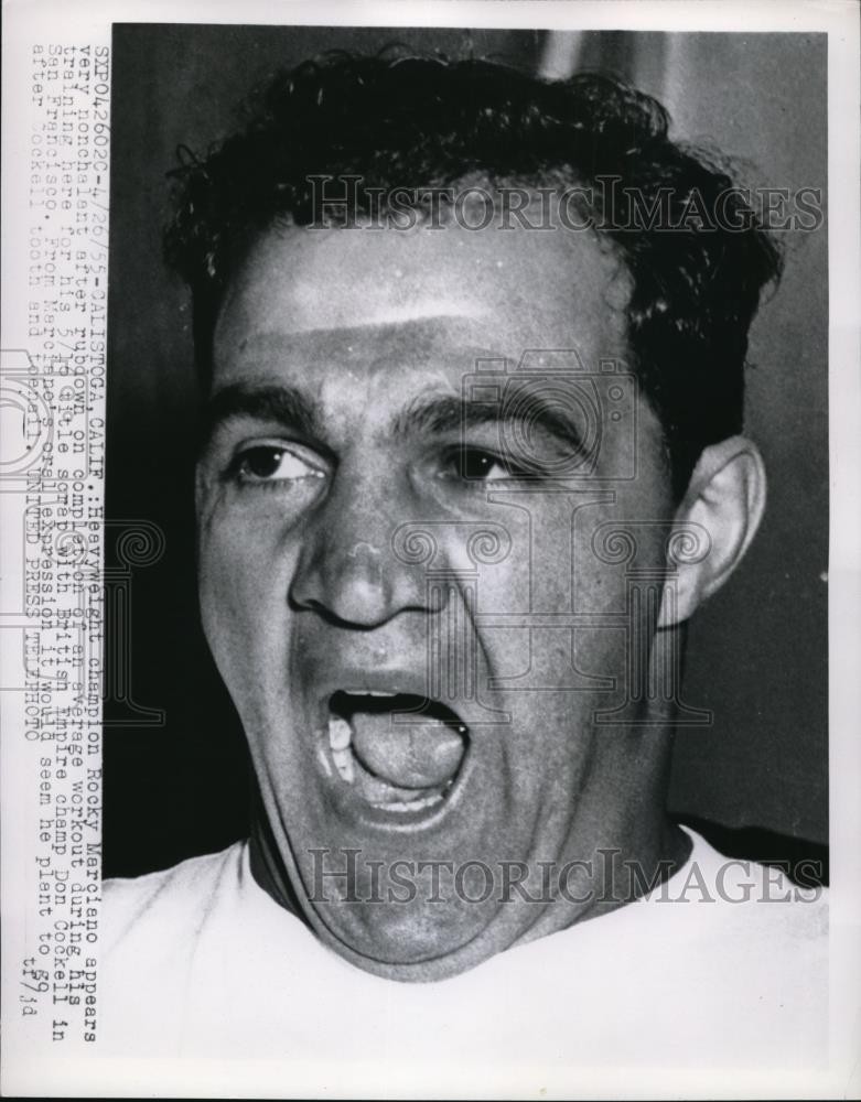 1955 Press Photo Heavyweight champ Rocky Marciano works out in Calistoga Calif
