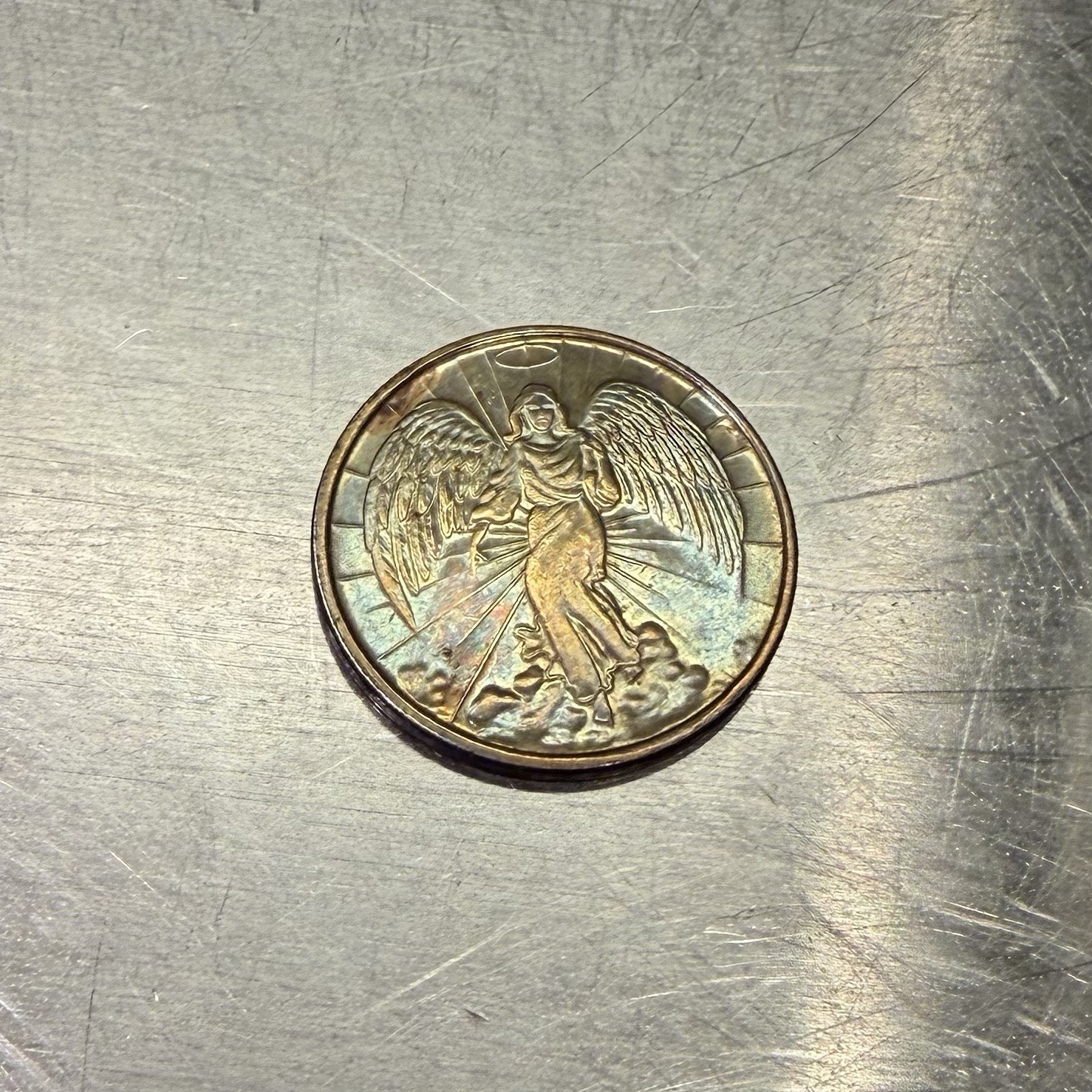 Vintage rare double sided Guardian Angel coin/gold religious prayer coin