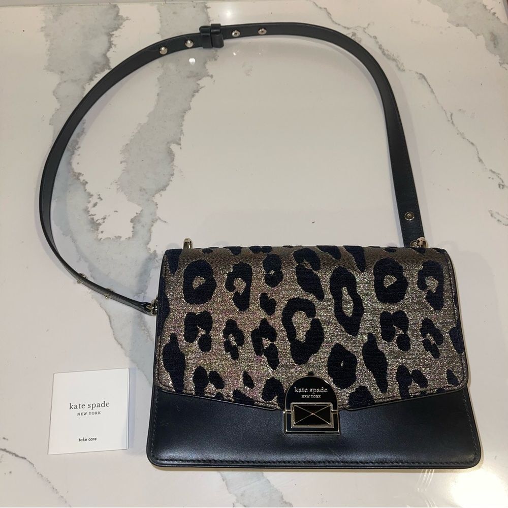 Kate Spade Neve Ocelot Medium Convertible Shoulder Crossbody Bag black gold $429