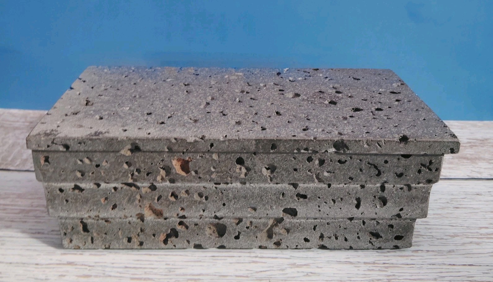 Natural Gray Porous Travertine Trinket Box w/ Lid 8
