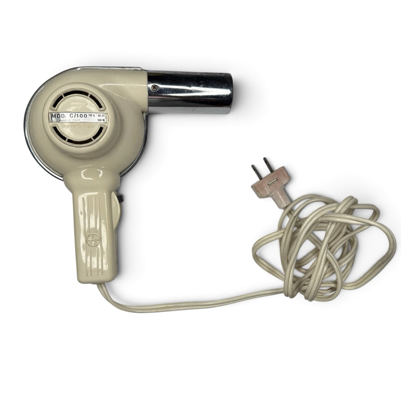Vintage Mid Century Italian Blow Dryer Mod C/100 Chrome 110V 1950s 1960s Retro
