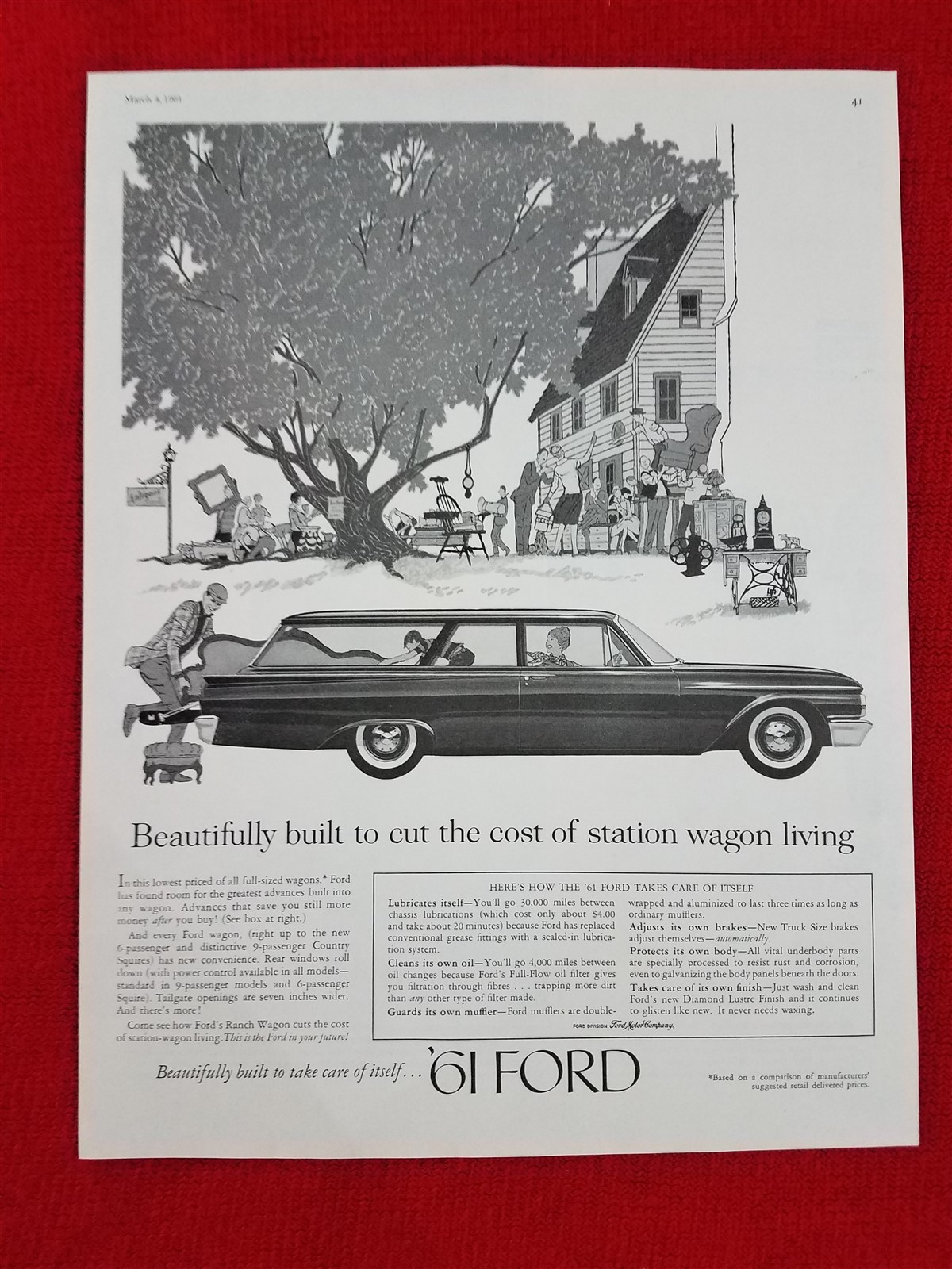 Original 1961 Ford Station Wagon - Full Page Vintage Ad
