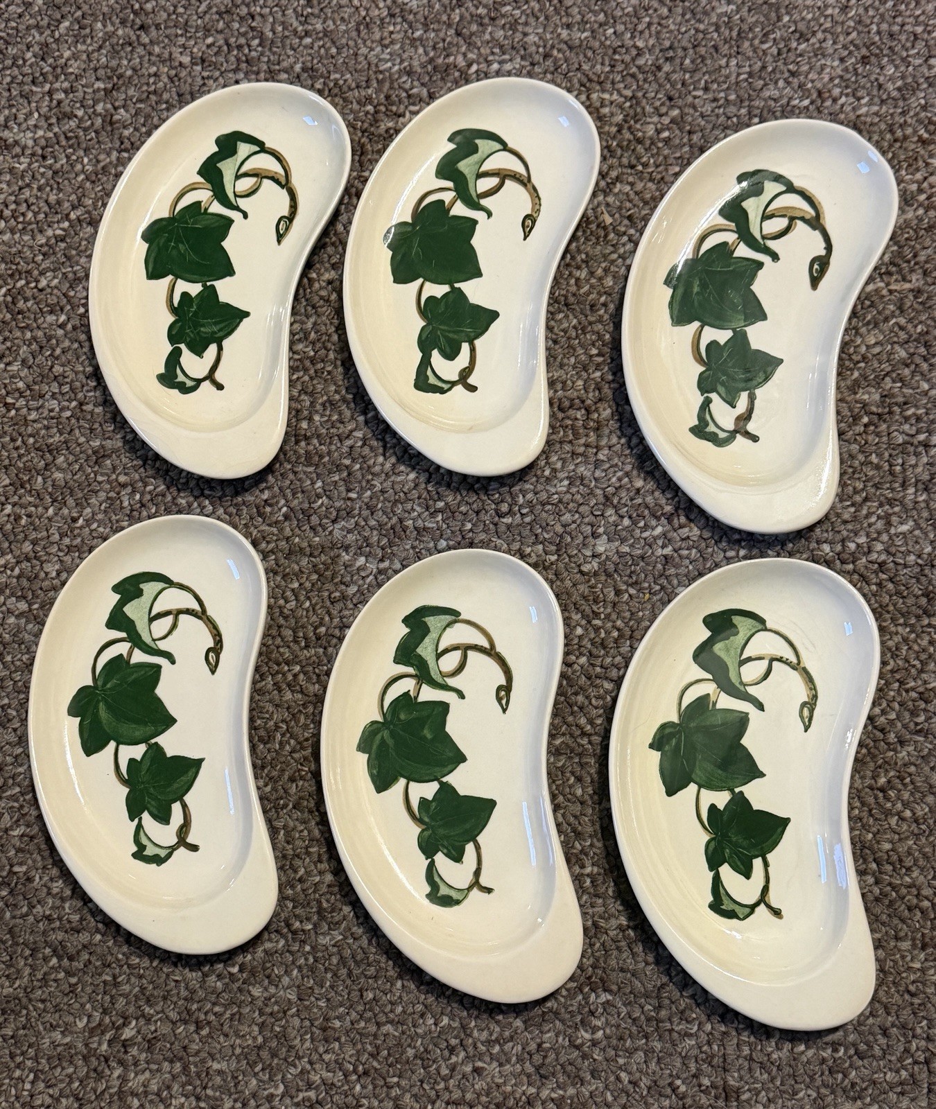 VINTAGE SET OF 6 POPPYTRAIL CALIFORNIA IVY CRESCENT KIDNEY DISHES HAND PAINTED