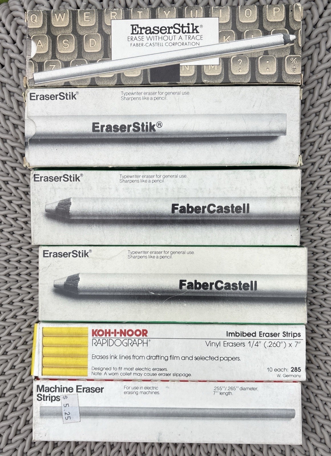 VTG Faber Castell Eraser Stik #7099 4 Boxes + 2 Ex Boxes Eraser Strips, No Brush