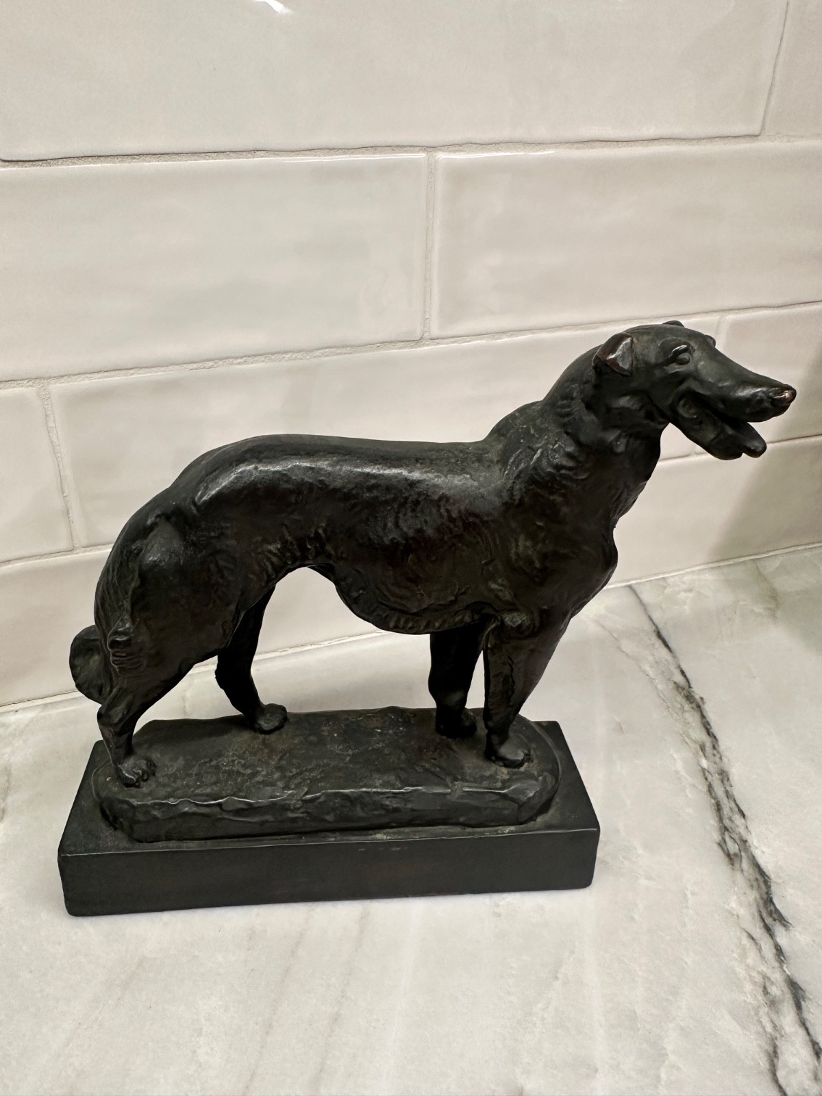 Antique Paul Herzel Borzoi Russian Wolfhound Sculpture - Signed / Stamped