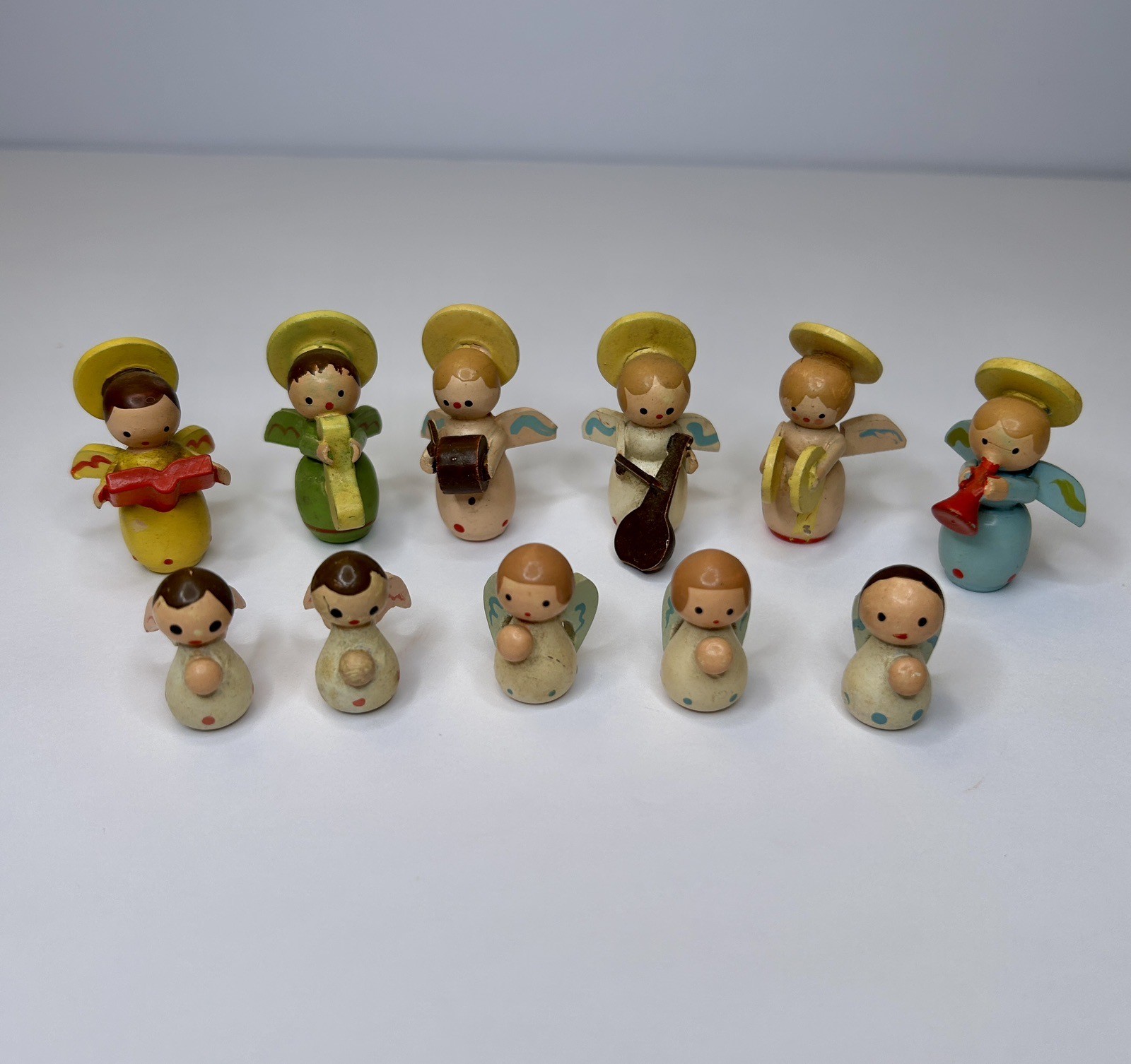 Vintage Sevi Italy Wooden Angel Orchestra Choir Musicians Miniature Set of 11