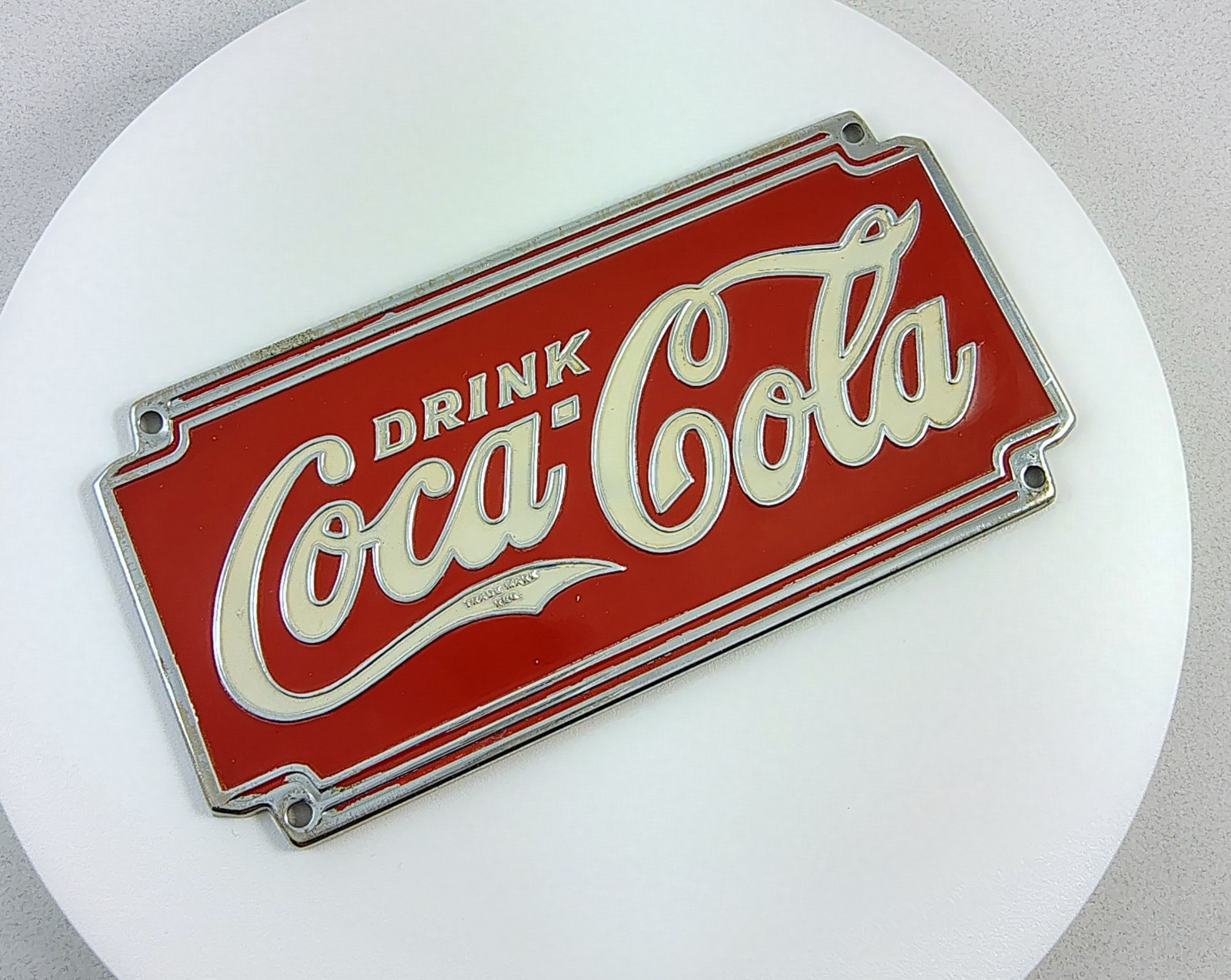 VTG  1920's -1940's Coca-Cola Metal Chrome Plated Sign 3.25 x 6.5 -Flanged Sides