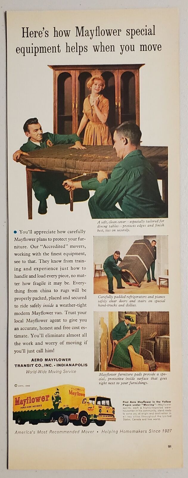 1962 Print Ad Mayflower Movers Semi-Truck & Trailer Indianapolis,Indiana