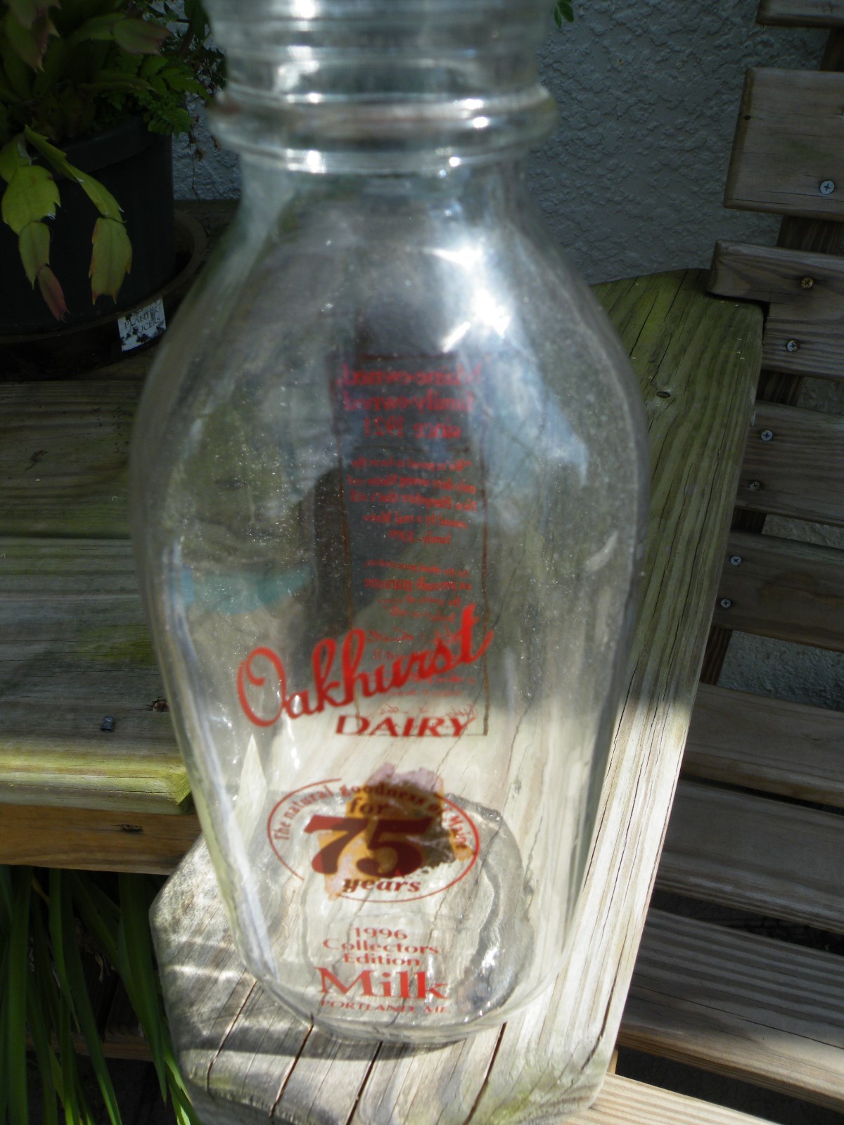 Oakhurst Dairy 75th Anniversary 1996 Milk Bottle - Portland, ME