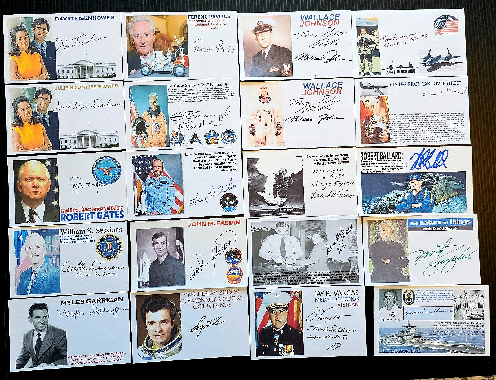 FREE SHIPPING 20 AUTOGRAPHED MILITARY/ASTRONAUTS/SCIENCE..3X5 INCH INDEX CARDS F