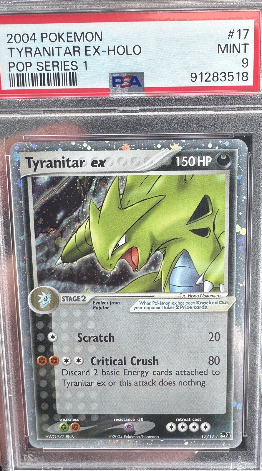 2004 POKEMON POP SERIES 1 #17 TYRANITAR EX-HOLO PSA 9 - Mouth Swirl