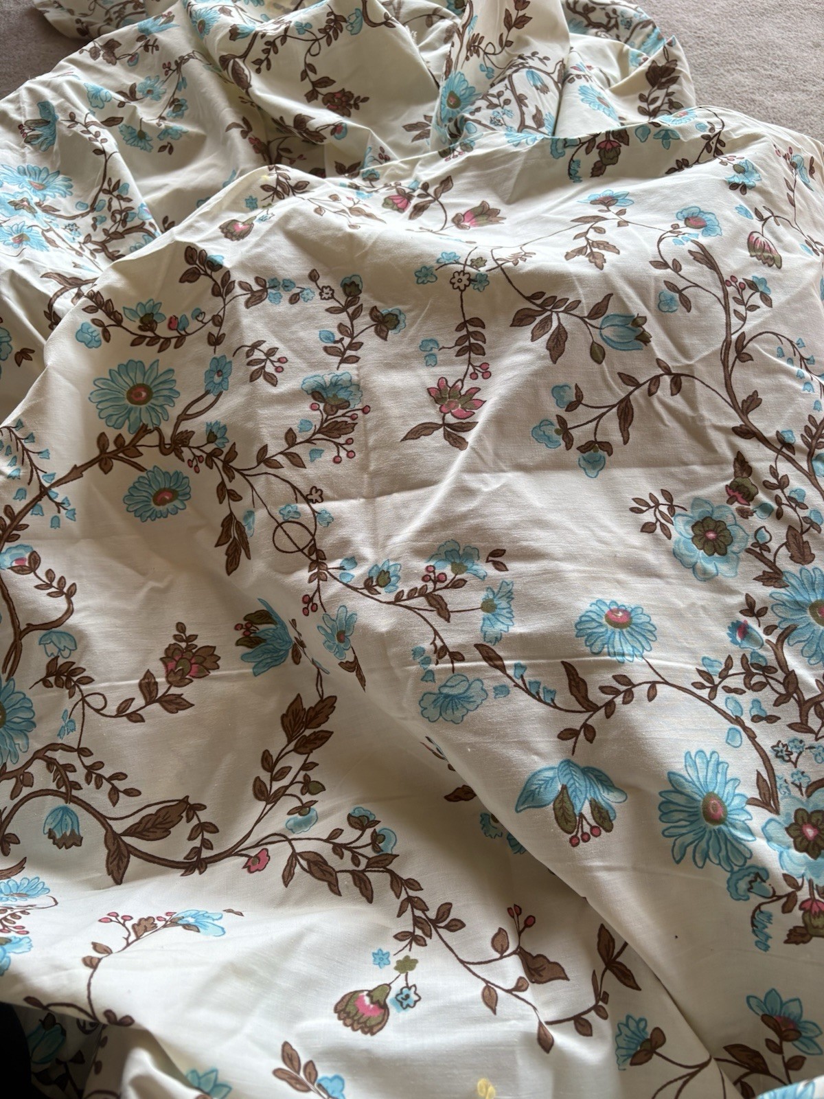 Vintage Full flat sheet boho floral blue pink brown