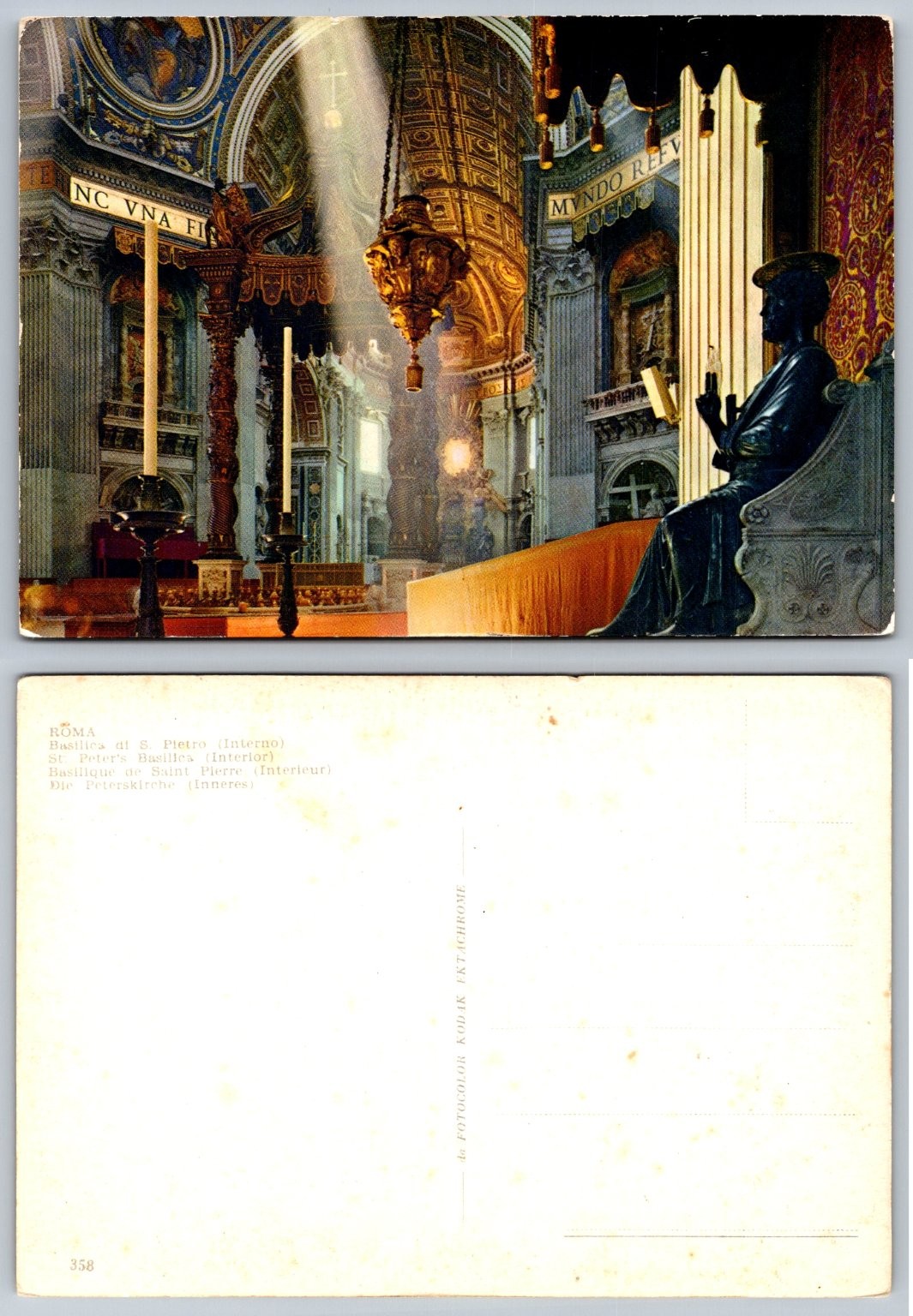 St. Peter\'s Basilica Interior Rome Italy Kodak Ektachrome Postcard