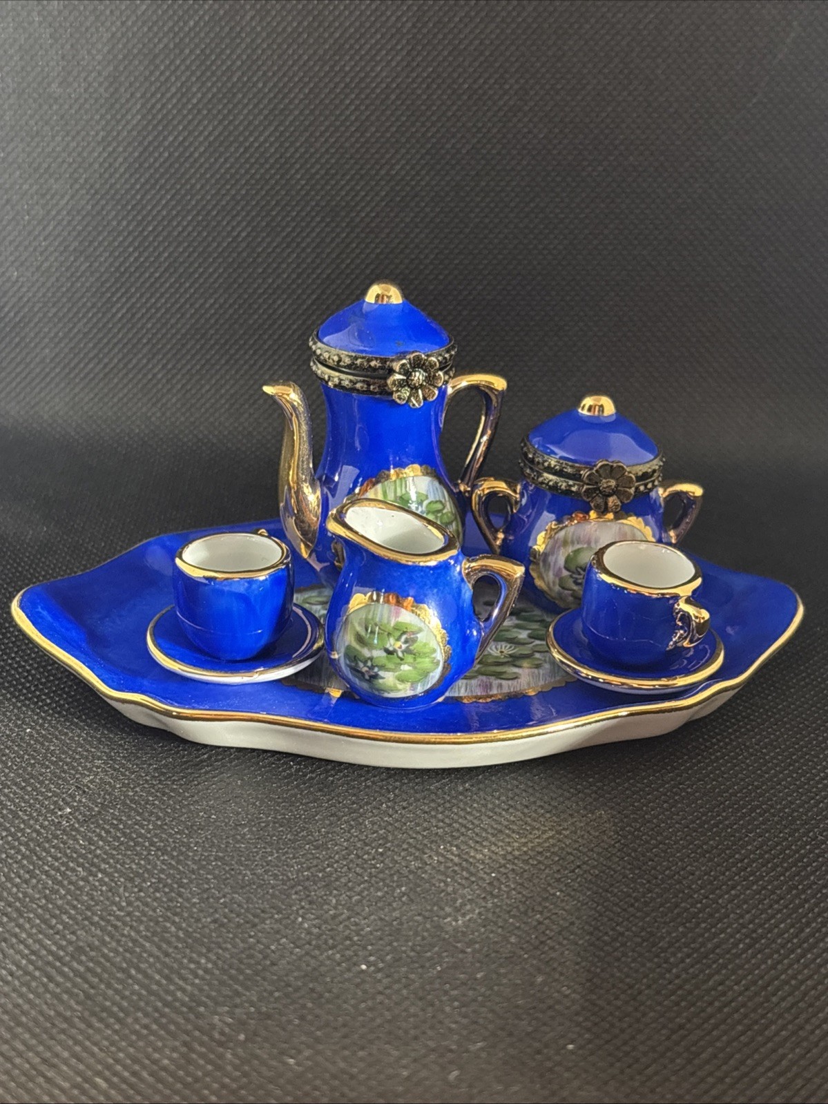 Limoges Tea Set Minatures Gorgeous Cobalt Lillypad Limited Edition 240 Of 500