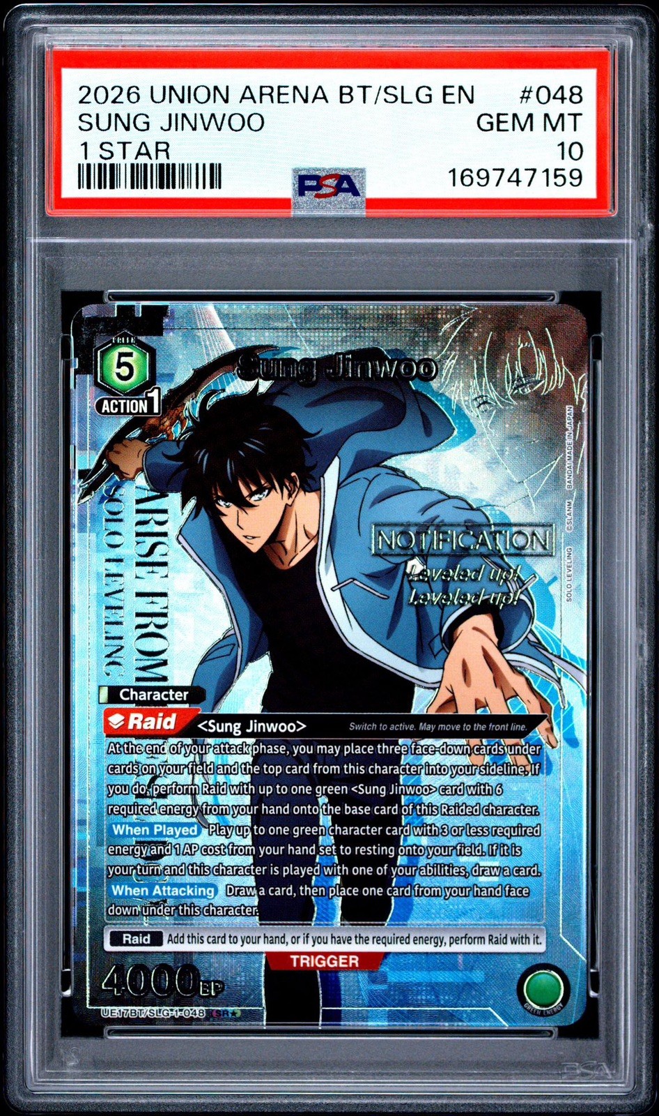 2026 UNION ARENA UE17BT/SLG SOLO LEVELING 1 STAR #048 SUNG JINWOO PSA 10