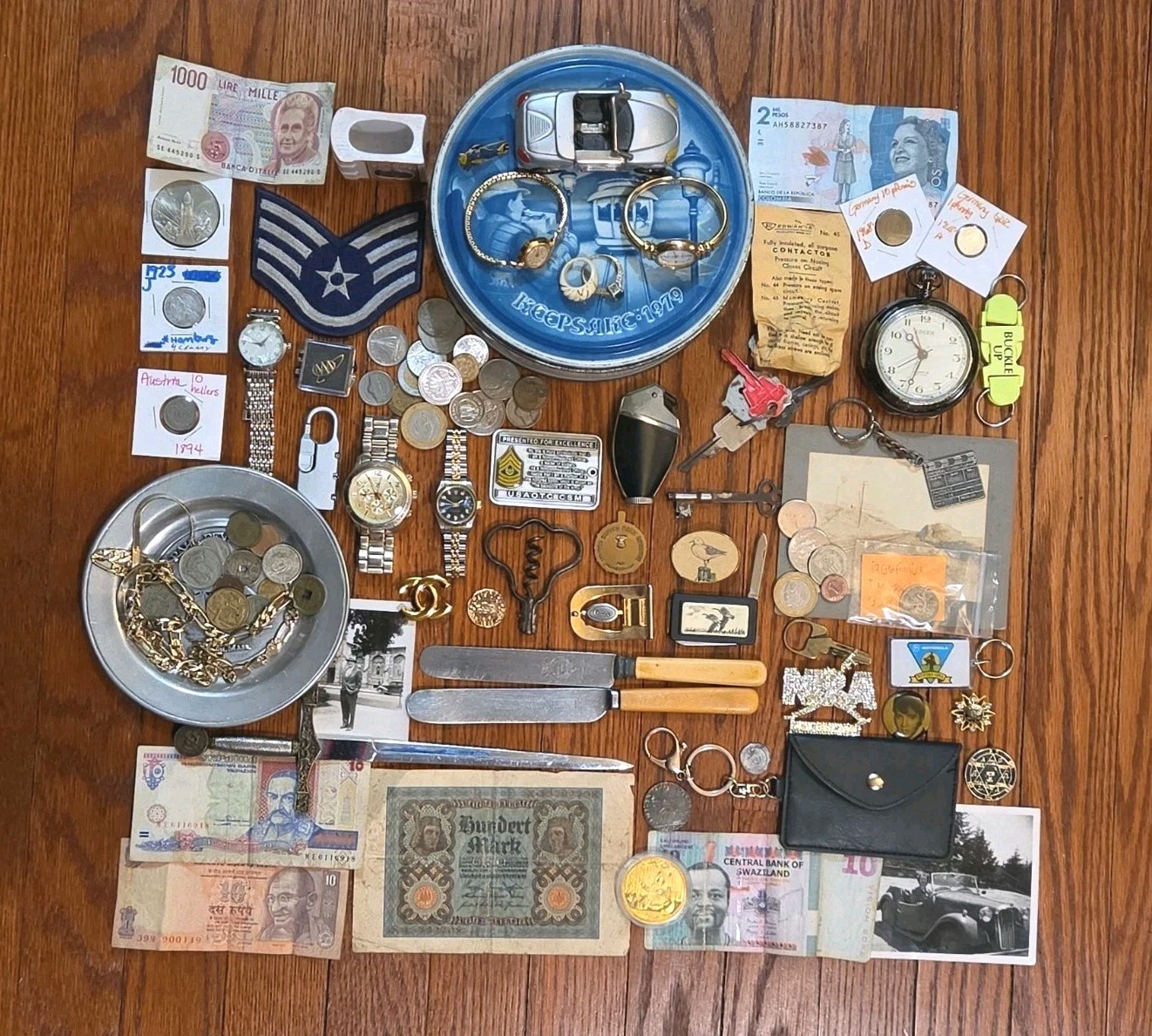 Vintage Junk Drawer Lot Coins Jewelry Watches 14K Gold Lot 