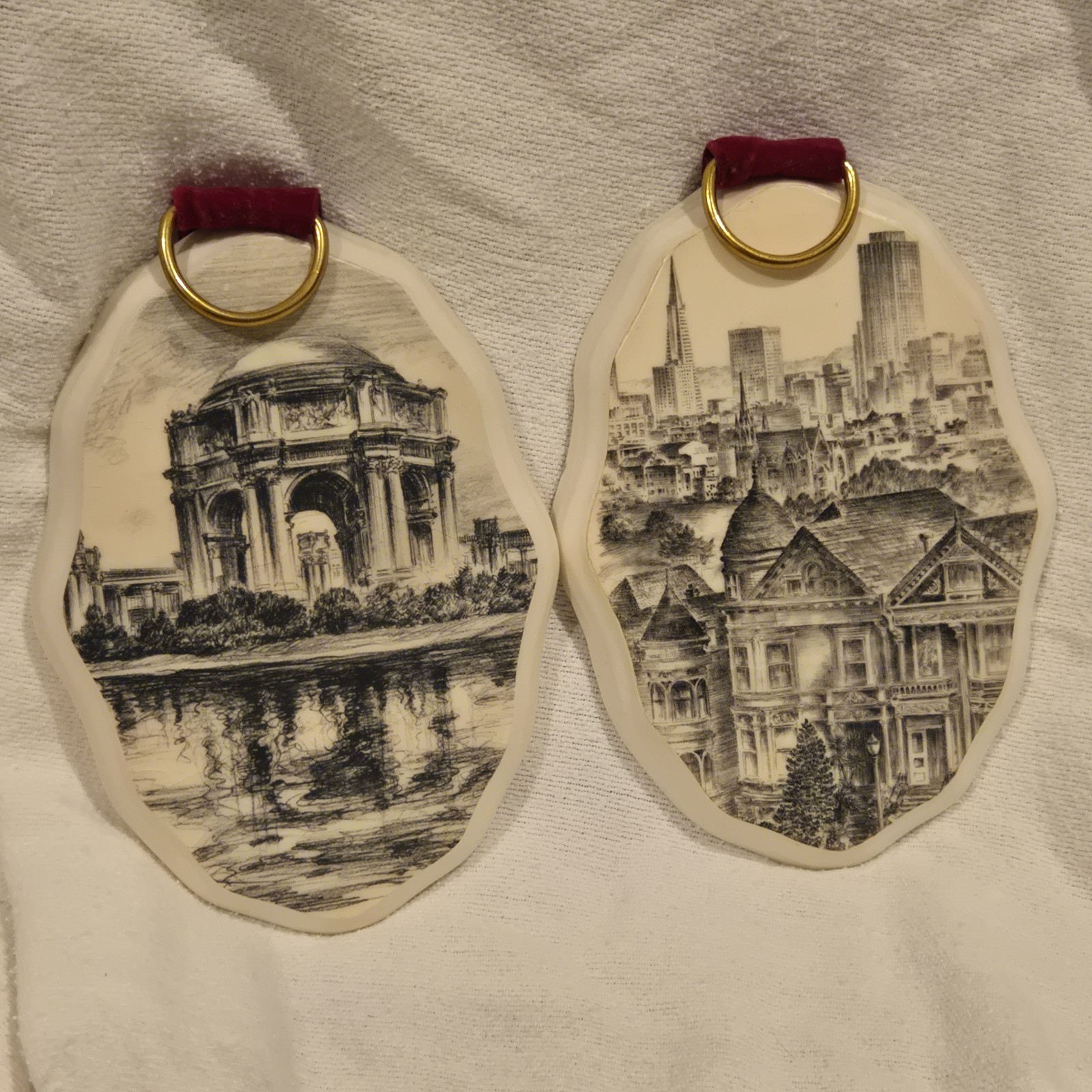 VTG San Francisco Ceramic Art Plaques, Palace of Fine Arts & Cityscape Set 7\