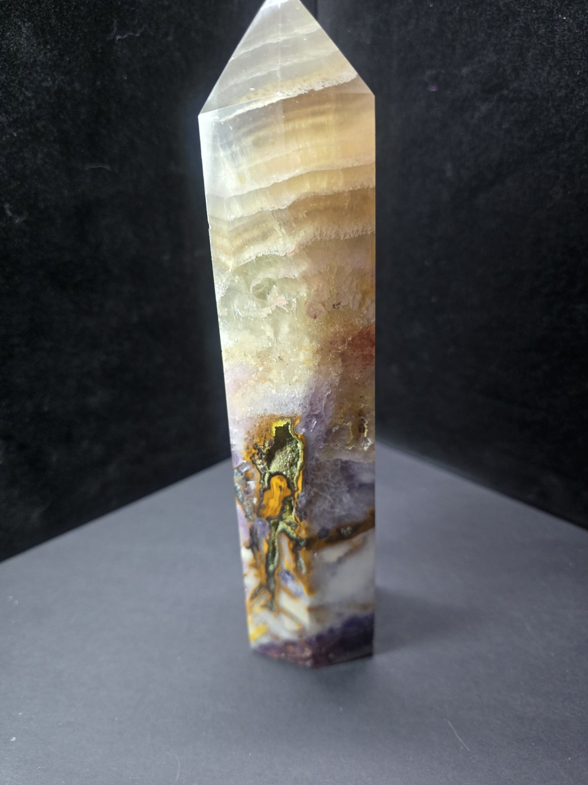 Rainbow Fluorite Tower Honey Banding & Brilliant UV 8.158 Inch 2.153 Lb 977g