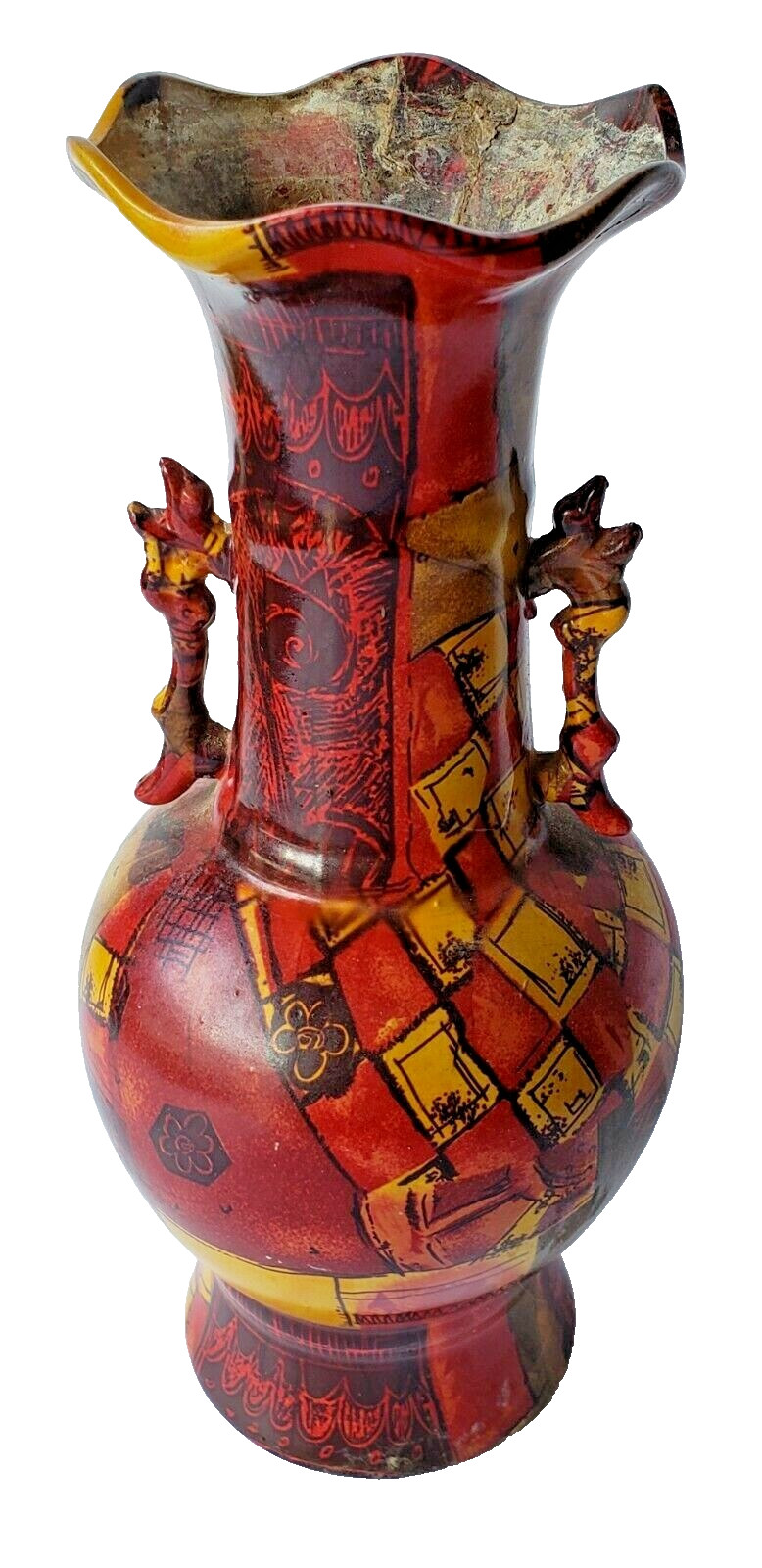 Vintage Chinese Art Exhibit Pottery Vase of China Display Piece 2005 Larry Wang