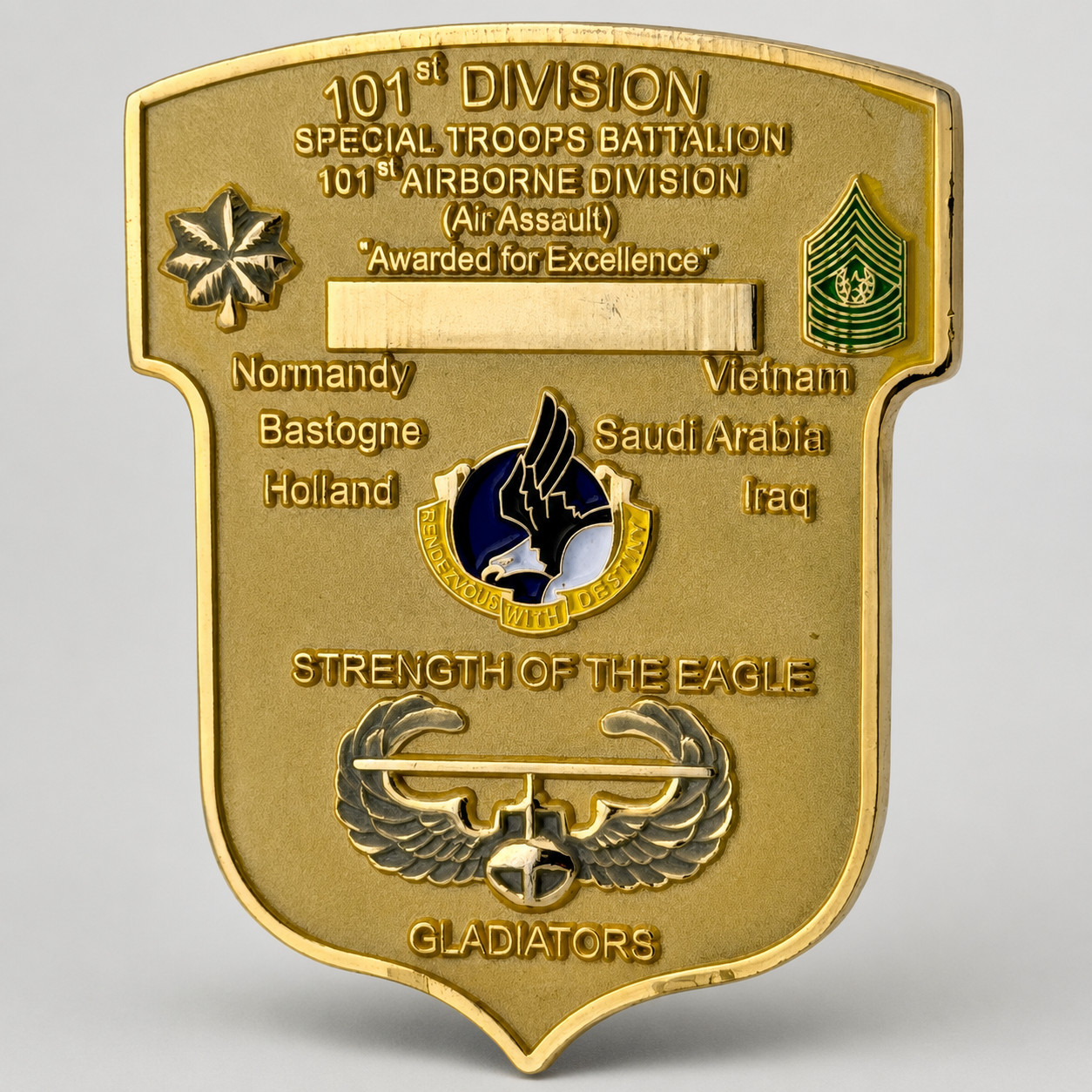 101st Airborne Division STB Gladiators Awarded for Excellence Challenge Coin