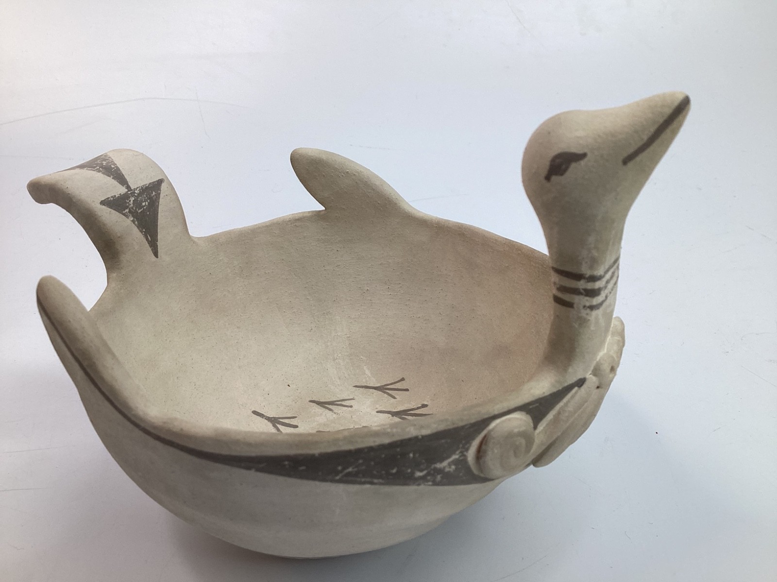 Vintage Michael Kanteena Pottery Bowl Bird Figure Mimbres Laguna 