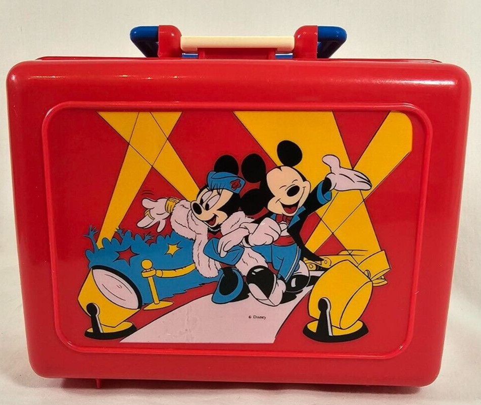 Vintage Plastic Mickey and Minnie Lunchbox W/sandwich container and thermos