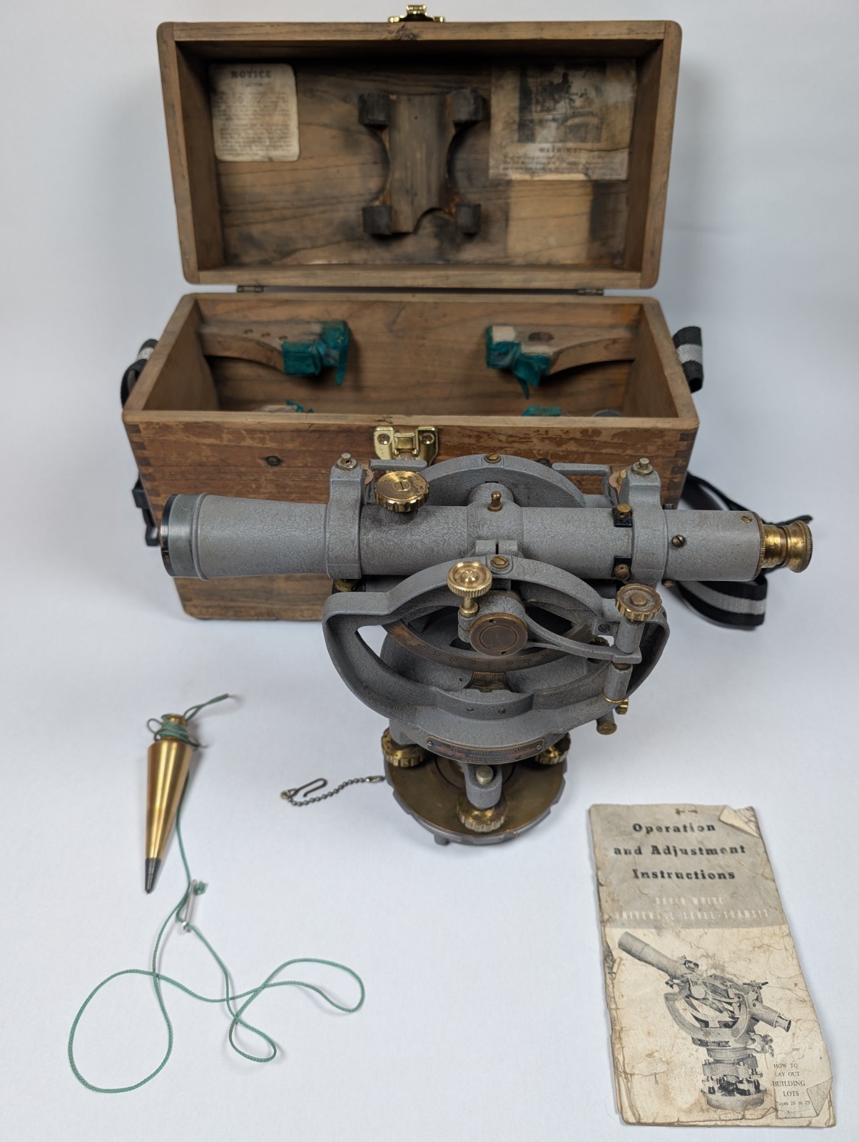 Vintage David White Co Model 3000 Surveyor Transit Level Wood Case Plumb Manual