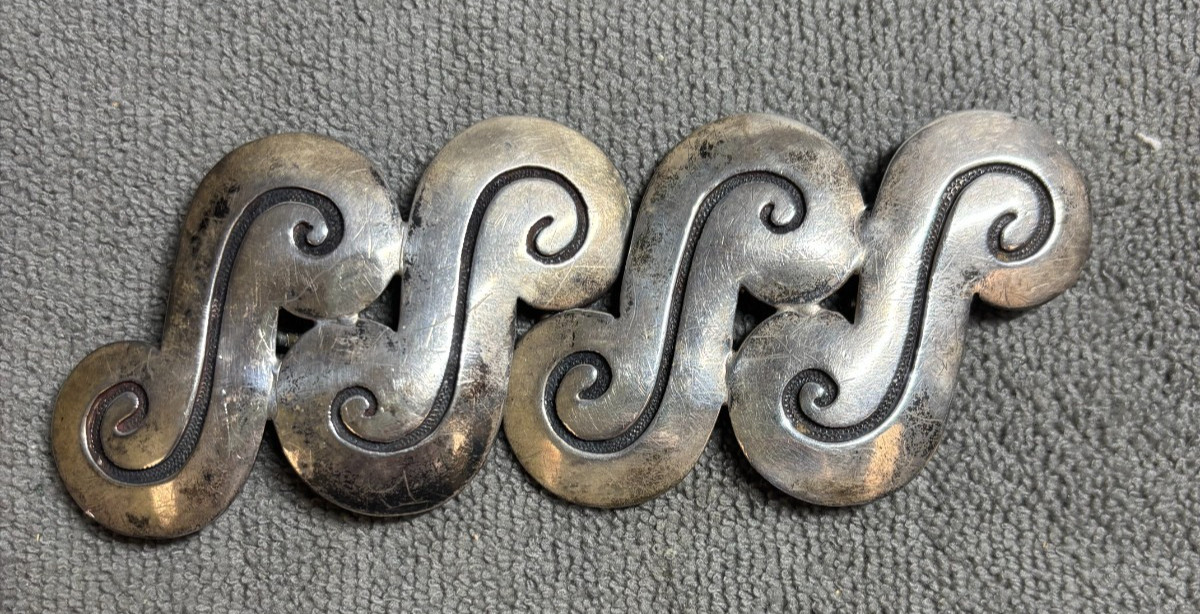 Vtg Modernist Tested Sterling Silver 2pc Interlocking Cape Clasp Belt Buckle