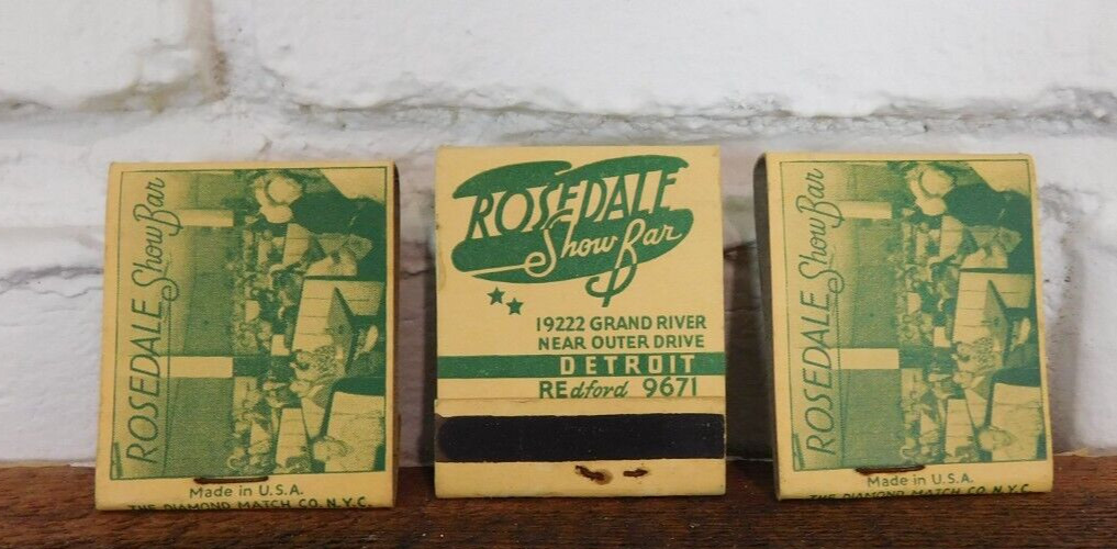 Set of 3 Vintage Matchbook Covers Rosedale Show Bar Detroit MI 1930s Nightclub