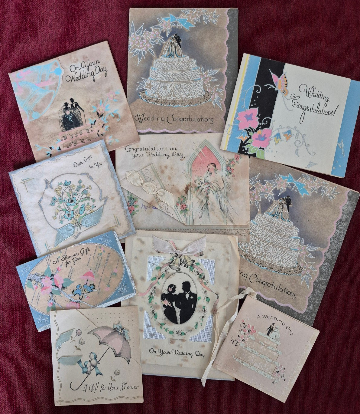 Vintage 1930\'s - 40\'s Wedding Bridal Shower Gift Cards Lot of 10