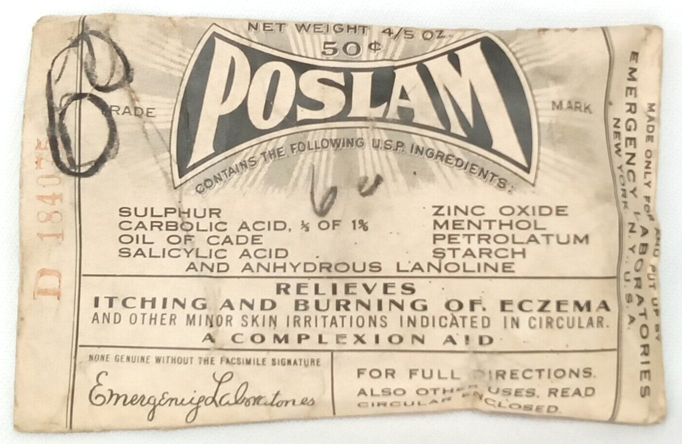 Antique 1910s Emergency Laboratories Advertising Poslam Complexion Aid