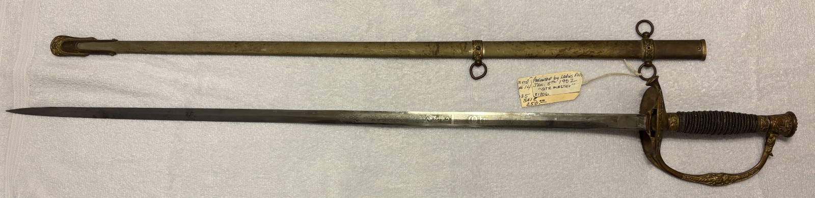 1902 Spanish American War Quartermaster Sword John J Hickey Bogan Camp 14