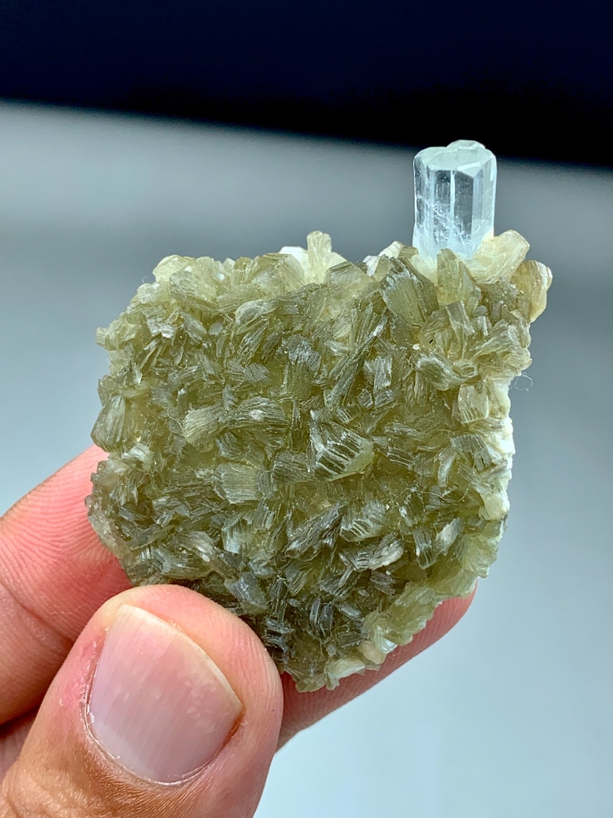 85 CT Multi Faces Termination Terminated Aquamarine Crystal Combine Muscovite
