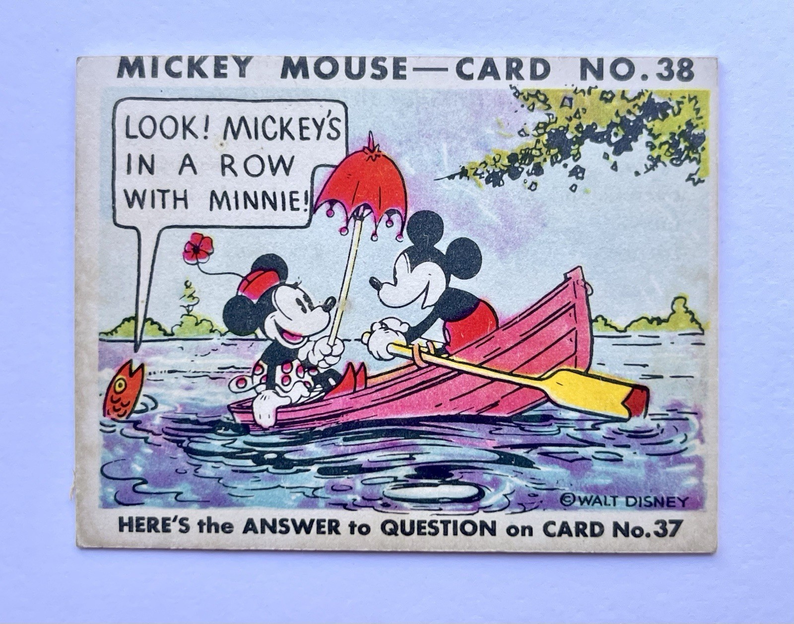 1935 Mickey Mouse Gum Card R89 TYPE 2 - #38 - RARE - Row With Minnie