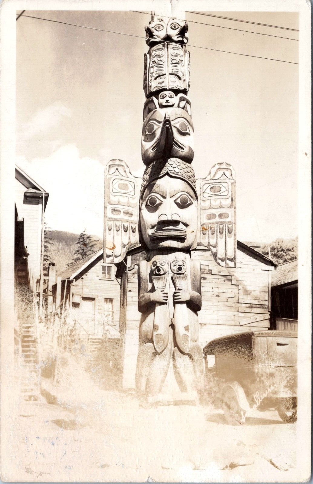 RPPC Chief Johnson Totem Pole, Ketchikan, Alaska - Real Photo Postcard - 1940