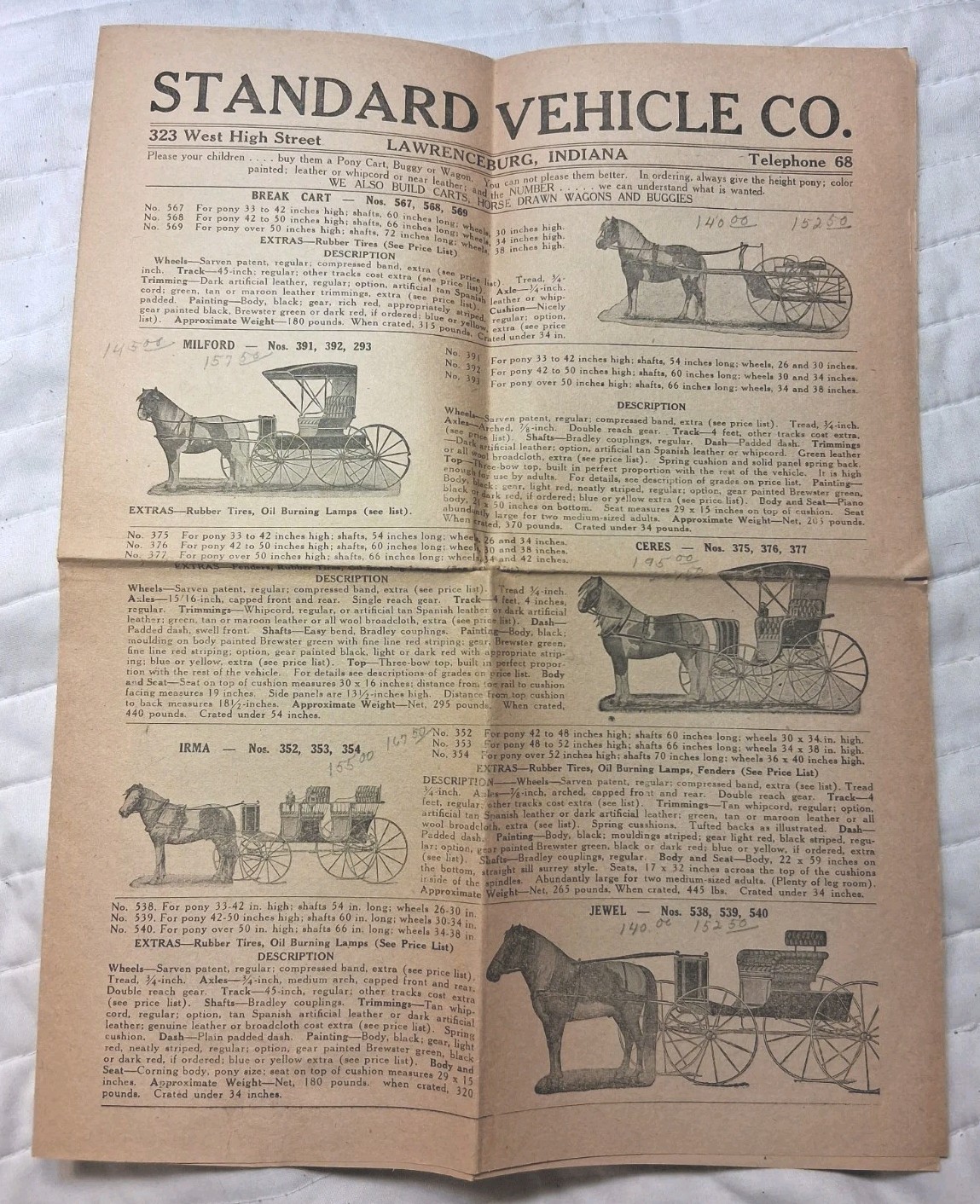 Standard Vehicle Co Lawrenceburg Indiana Horse Drawn Buggies Catalog