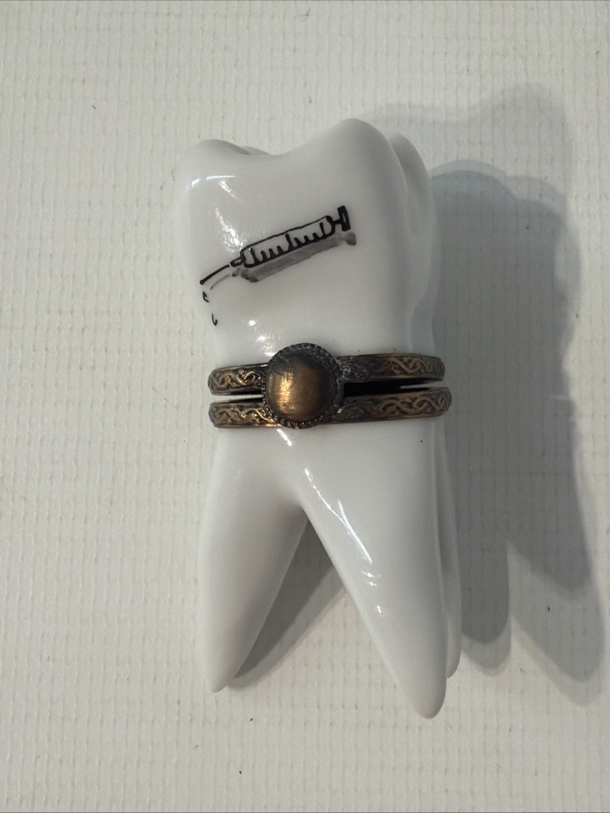Vintage Limoges GR France Porcelain Molar Tooth Hinged Trinket Pill Box 2.25”