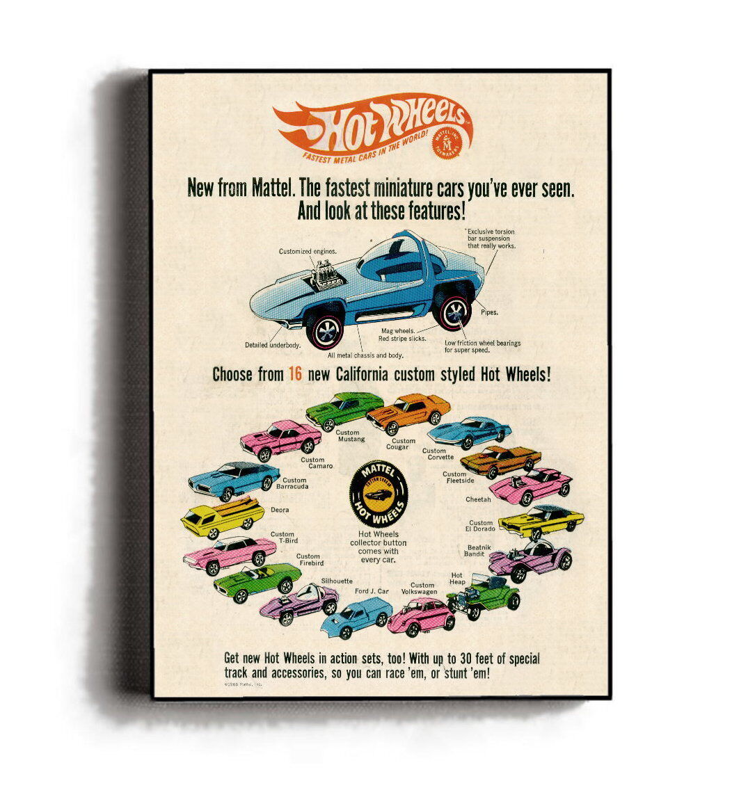 Framed 1968 Hot Wheels First Ever Set Vintage Comic Book Magazine Ad