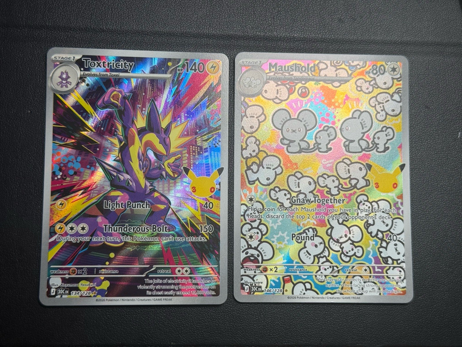 Pokemon 30th MAUSHOLD + TOXTRICITY 146/128 Illustration Rare Lot (2x)