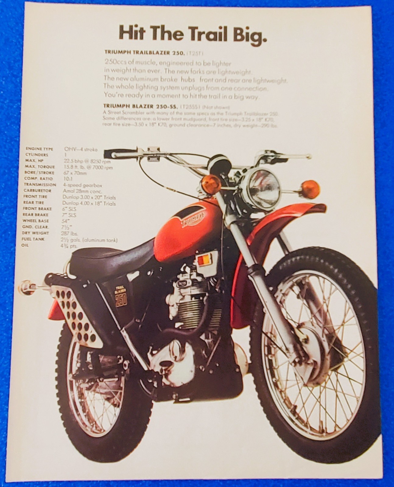 1971 Triumph Trailblazer 250 Ad T25T Scrambler Meriden Biker Wall Art Gift UK